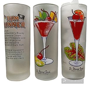 Vintage Frosted Tall Cocktail Shot Glass with a recipe, set of 3 for bar decor